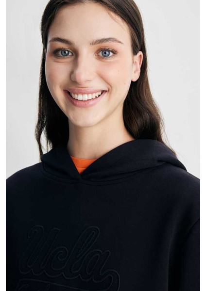 Deborah Siyah Kapüşonlu Nakışlı Standard Kadın Sweatshirt