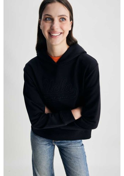 Deborah Siyah Kapüşonlu Nakışlı Standard Kadın Sweatshirt