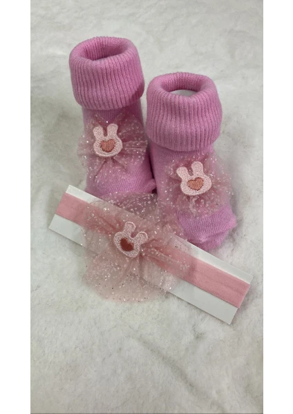 Eses Bebe Aksesuarlı 3lü Bebek Çocuk Kıvrık Çorap ve Bandana Set Aksesuarlı Kıvrık Bandana