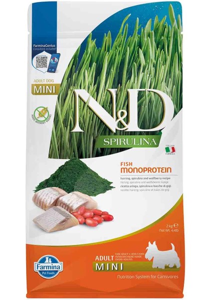 Nd Spirulina Takviyeli Tahılsız Ringa Balıklı Küçük Irk Yetişkin Köpek Maması 2 kg