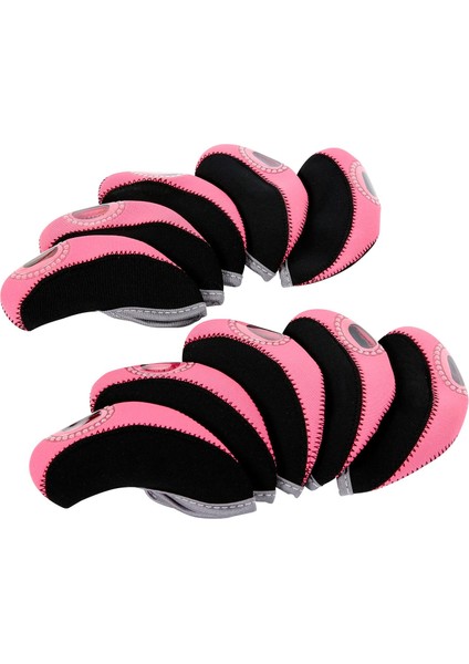 10X Golf Irons Golf Sopası Kılıfı Seti Fairway Woods Için Çift Renkli Başörtüleri Siyah ve Pembe (Yurt Dışından)