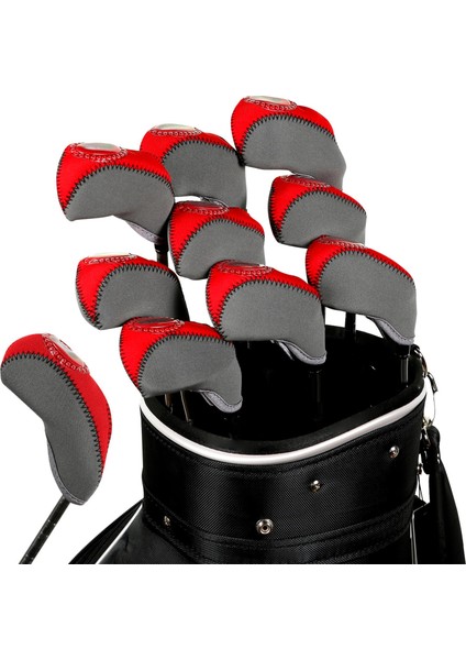 10X Golf Irons Golf Sopası Kılıfı Seti Fairway Woods Için Çift Renk Headcovers Gri Kırmızı (Yurt Dışından)