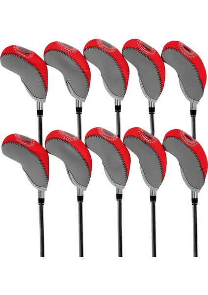 10X Golf Irons Golf Sopası Kılıfı Seti Fairway Woods Için Çift Renk Headcovers Gri Kırmızı (Yurt Dışından)