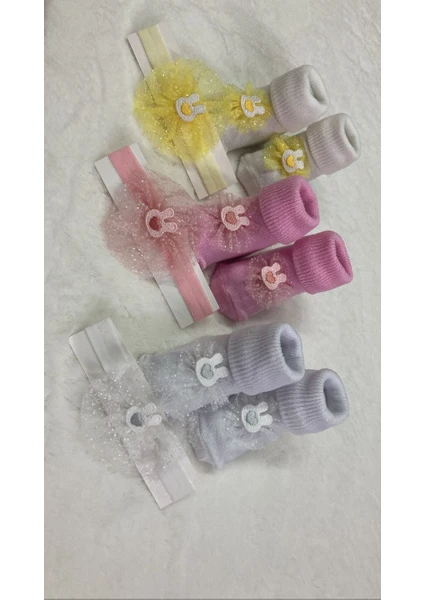 Eses Bebe Aksesuarlı 3lü Bebek Çocuk Kıvrık Çorap ve Bandana Set Aksesuarlı Kıvrık Bandana