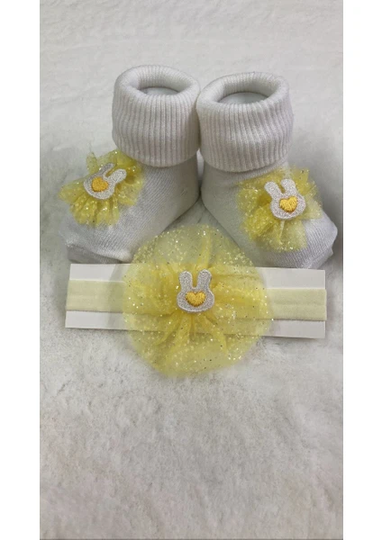 Eses Bebe Aksesuarlı 3lü Bebek Çocuk Kıvrık Çorap ve Bandana Set Aksesuarlı Kıvrık Bandana