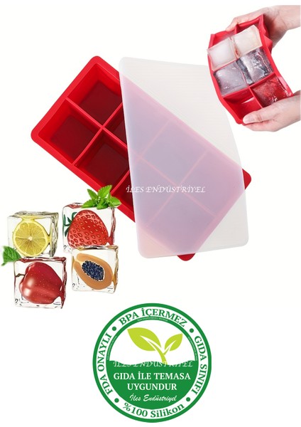 Silikon Kapaklı Xxl Büyük Boy 8'li Küp Buz Kalıbı Kırmızı fiyatları