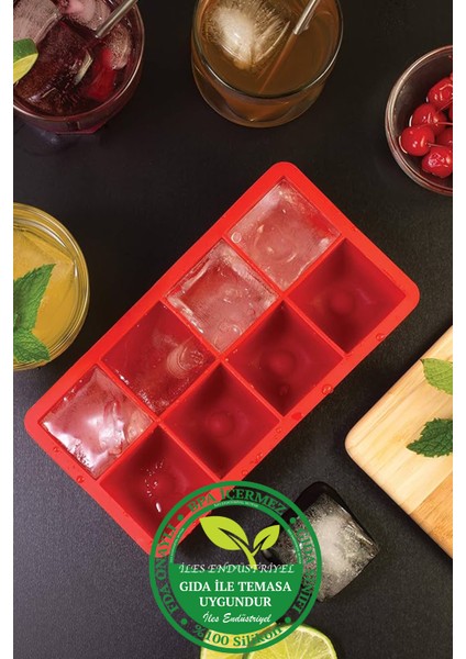 Silikon Kapaklı Xxl Büyük Boy 8'li Küp Buz Kalıbı Kırmızı indirimleri