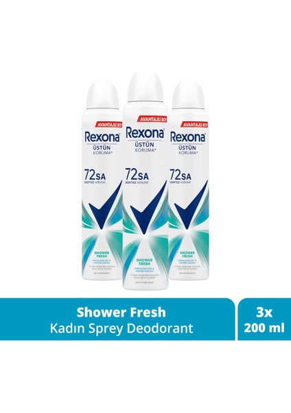 Kadın Sprey Deodorant Shower Fresh 72 Saat Kesintisiz Üstün Koruma 200 Mlx3