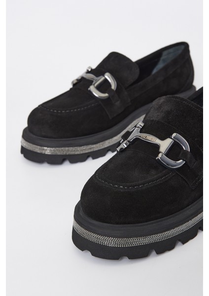 Kadın Siyah Süet Deri Loafer Ayakkabı 33 77501 Bn Ayk SK23/24 modelleri