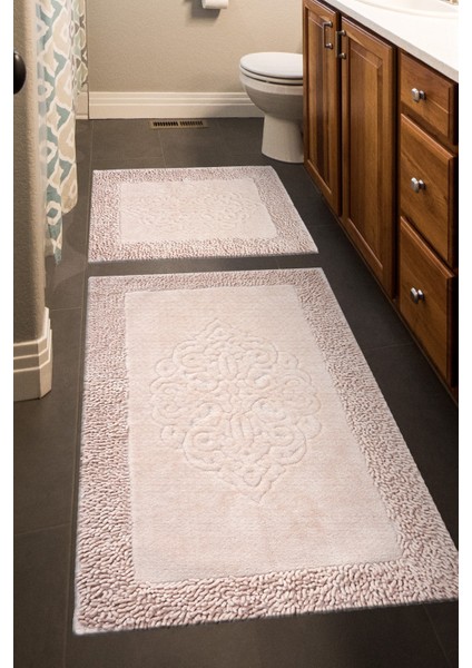 Tiffany 2'li Pamuklu Klozet Takımı, Pudra Banyo Paspas Seti