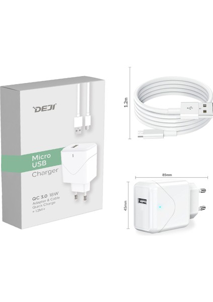 Galaxy S6/S6 Edge/Edge Plus Hızlı Şarj Aleti Seti 18W QC 3.0 Micro USB