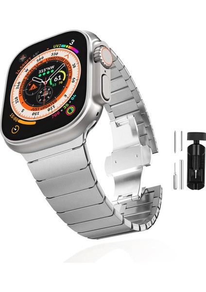 Metal Kordon Apple Watch Ultra/ultra 2 Tokalı Kayış 49MM 44MM 45MM 42MM 41MM 40MM 38MM Metal Baklalı Kordon Apple Watch Serisi 9 8 7 6 5 4 3 2 1 Se (Titanium, 49MM 45MM 44MM 42MM 41MM 40MM 38MM)