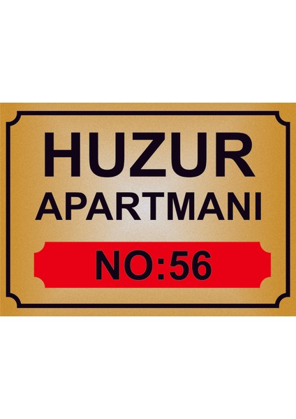 Apartman Kapısı Isimliği ,simli Gold Renkli Aliminyum Levha