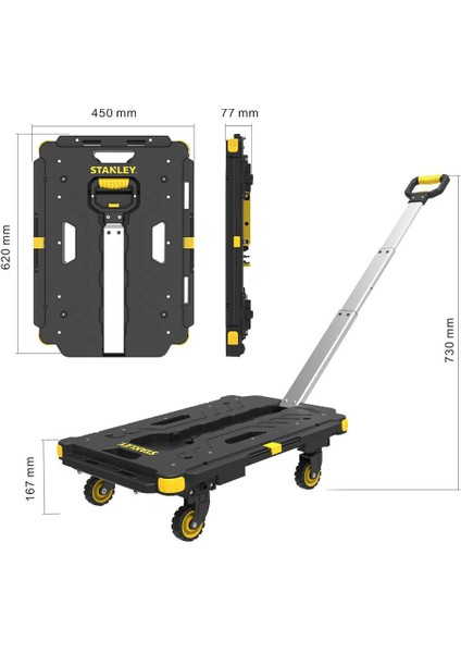 PC532 137KG 62X45CM Dört Tekerli Çekme Kollu Yük ve Paket Taşıma Arabası