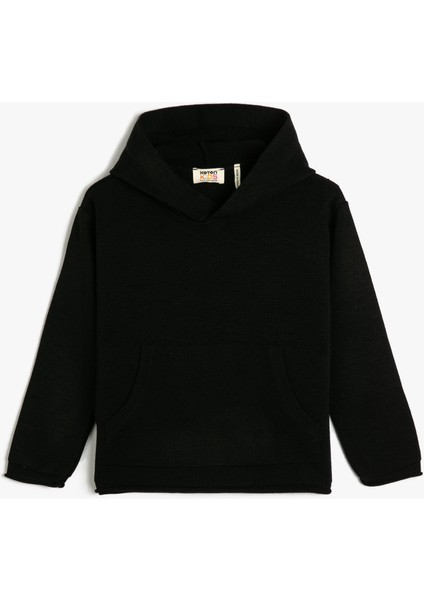 Kapşonlu Kazak Uzun Kollu Kanguru Cepli