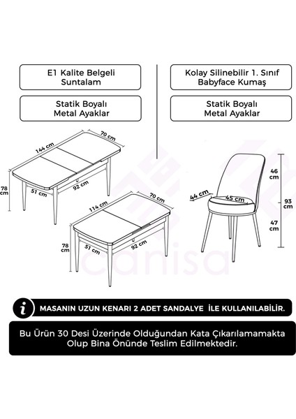 Nix Serisi Açılabilir 70X114 Beyaz Mermer Desen Mutfak Masası Takımı ve 6 Sandalye