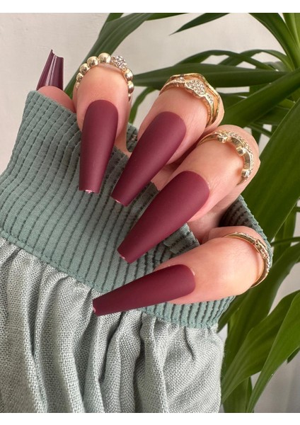 20 Adet Bordo Mat Balerin Takma Tırnak