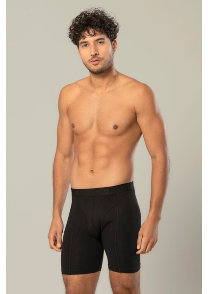 Erdem Siyah Pamuk Elastan Uzun Boxer 1416
