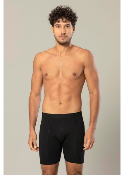 Erdem Siyah Pamuk Elastan Uzun Boxer 1416