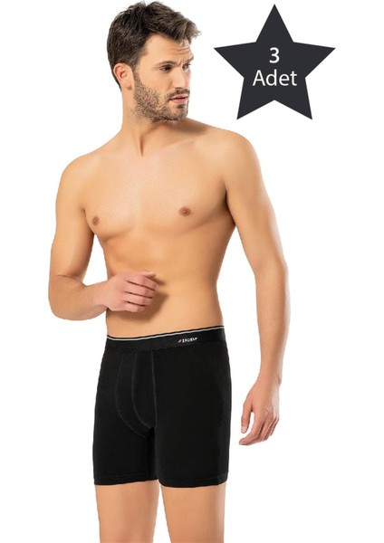 Erdem 3'lü Siyah Pamuk Elastan Uzun Boxer 1470