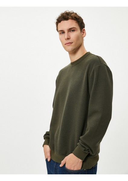 Basic Kazak Bisiklet Yaka Dokulu Uzun Kollu