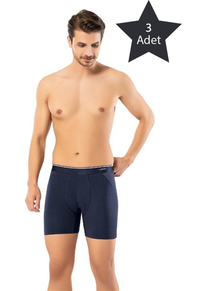 Erdem 3'lü Lacivert Pamuk Elastan Uzun Boxer 1470