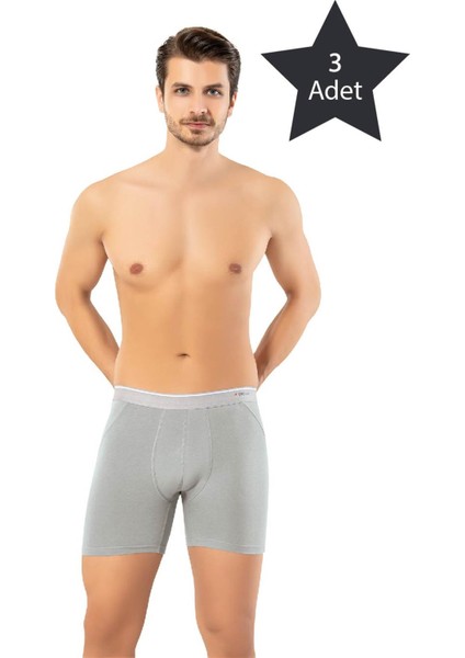 Erdem 3'lü Gri Pamuk Elastan Uzun Boxer 1470