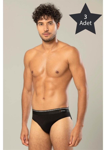 Erdem 3'lü Siyah Pamuk Elastan Slip 1340