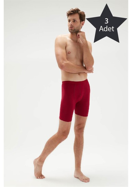 Erdem 3'lü Bordo Erkek Süper İnce Doğal Bambu Uzun Boxer 1013
