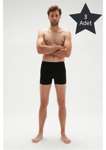 Erdem 3'lü Siyah Erkek Süper İnce Doğal Bambu Boxer 1012