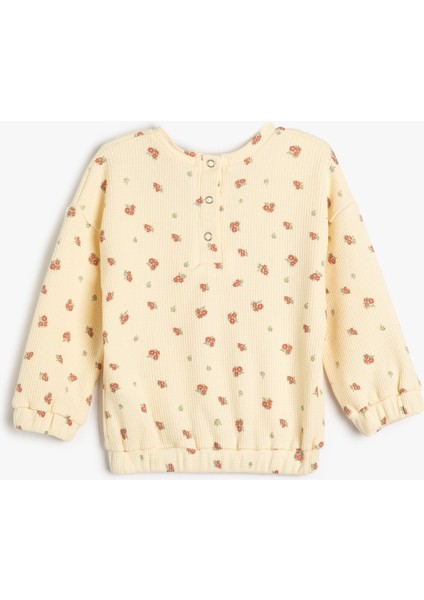 Sweatshirt Tavşan Baskılı Bisiklet Yaka Uzun Kollu Dokulu Pamuklu