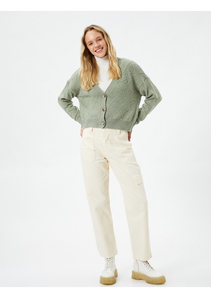 Triko Hırka Düğmeli Dokulu V Yaka Uzun Kollu fiyatları