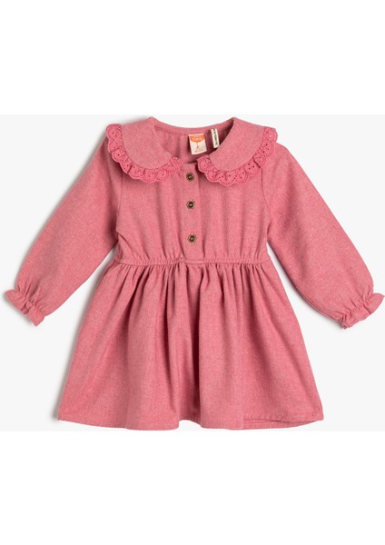 Elbise Bebe Yaka Fırfır Düğme Detaylı Lastik Manşetli