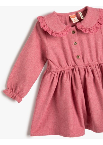 Elbise Bebe Yaka Fırfır Düğme Detaylı Lastik Manşetli modelleri