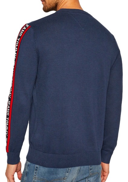 Tommy Jeans Mens Twilight Navy Repeat Logo Sleeve Jumper