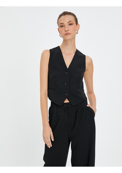 Crop Yelek Düğmeli Cep Detaylı Astarlı modelleri