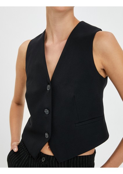 Crop Yelek Düğmeli Cep Detaylı Astarlı indirimleri