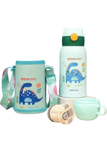 500ML Çift Kapaklı ve Pipetli Karikatür Paslanmaz Çelik Termos Bardak (Yurt Dışından)