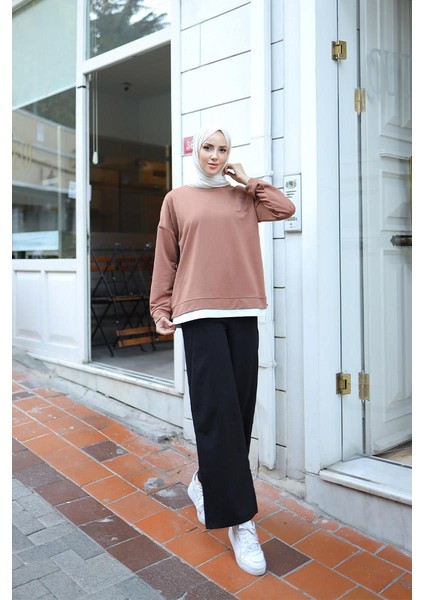 Kadın Eteği Garnili Sweat BRC1702 Kahve