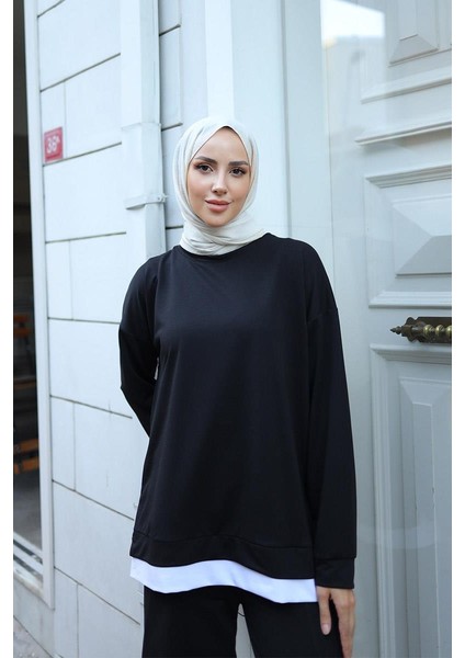 Kadın Eteği Garnili Sweat BRC1702 Siyah
