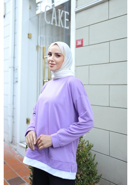 Kadın Eteği Garnili Sweat BRC1702 Lila