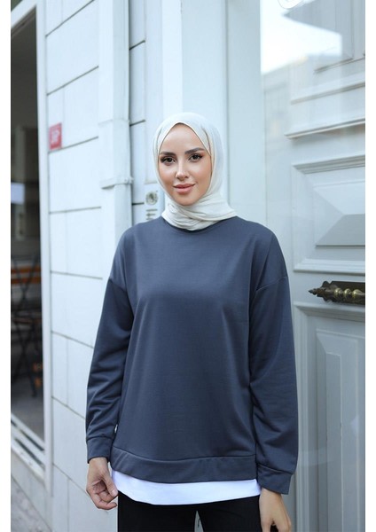 Kadın Eteği Garnili Sweat BRC1702 Füme