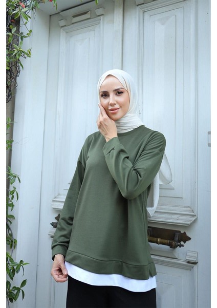 Kadın Eteği Garnili Sweat BRC1702 Haki