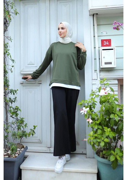 Kadın Eteği Garnili Sweat BRC1702 Haki