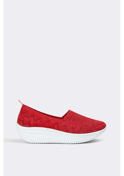 Kırmızı Kadın Günlük Bez Rahat Ayakkabı