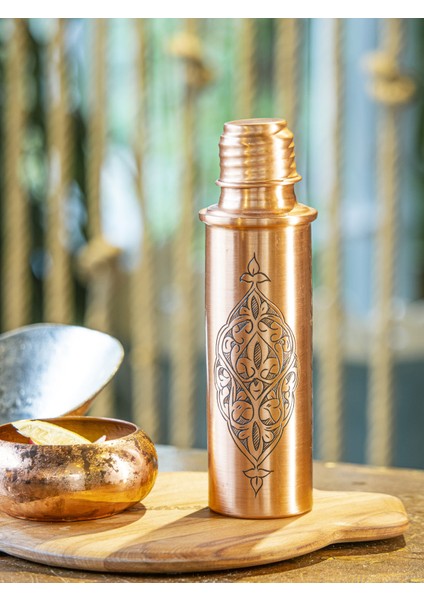 Bakır Matara İşlemeli Büyük Boy Mat Bakır Renk