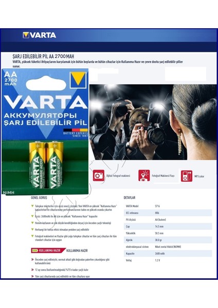 Plug Şarj Cihazı+8 Adet 2700MAH Aa Şarj Edilebilir Kalem Pil Özel Seri+Saklama Kılıfı