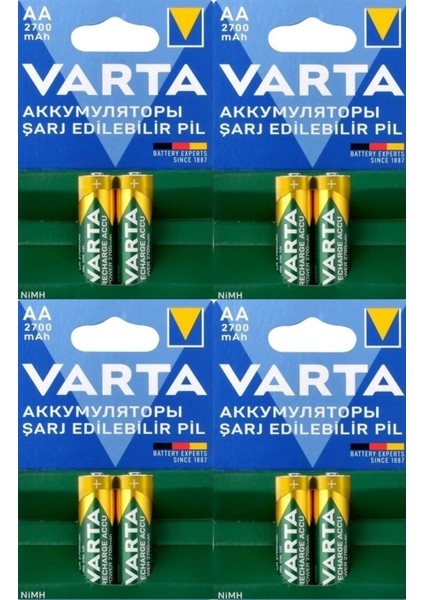 Plug Şarj Cihazı+8 Adet 2700MAH Aa Şarj Edilebilir Kalem Pil Özel Seri+Saklama Kılıfı