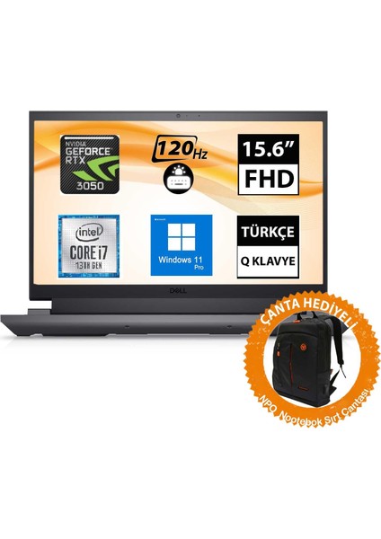 G15 5530 G155530005U13 I7-13650HX 32GB 512SSD RTX3050 15.6" Fullhd W11P Taşınabilir BILGISAYAR-CNT014