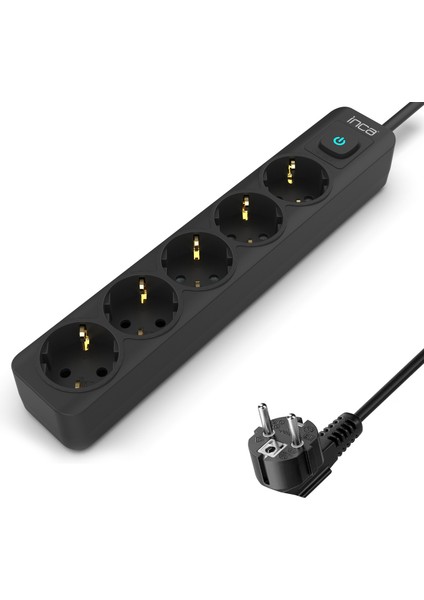 IPW-44SY 5 Port Akım Korumalı LED Tuşlu Priz 1.5m - Siyah